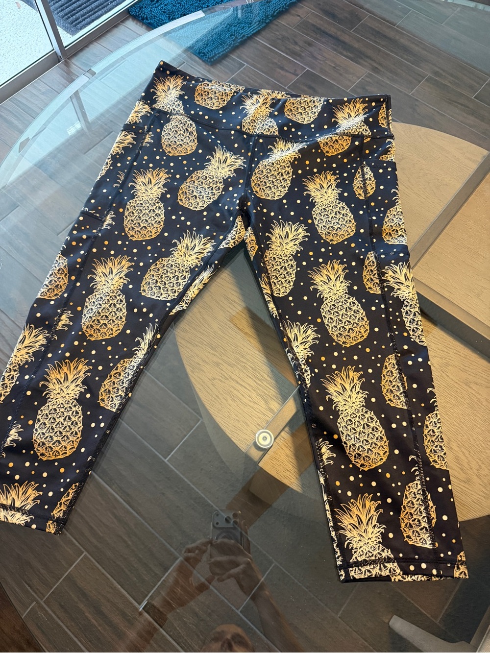 Constantly Varied Gear Black Leggings with Gold Pineapple Pattern